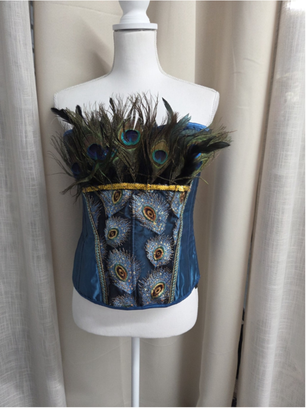 Peacock Corset 32" Whimsigoth Burlesque Cabaret Showgirl Ren Faire